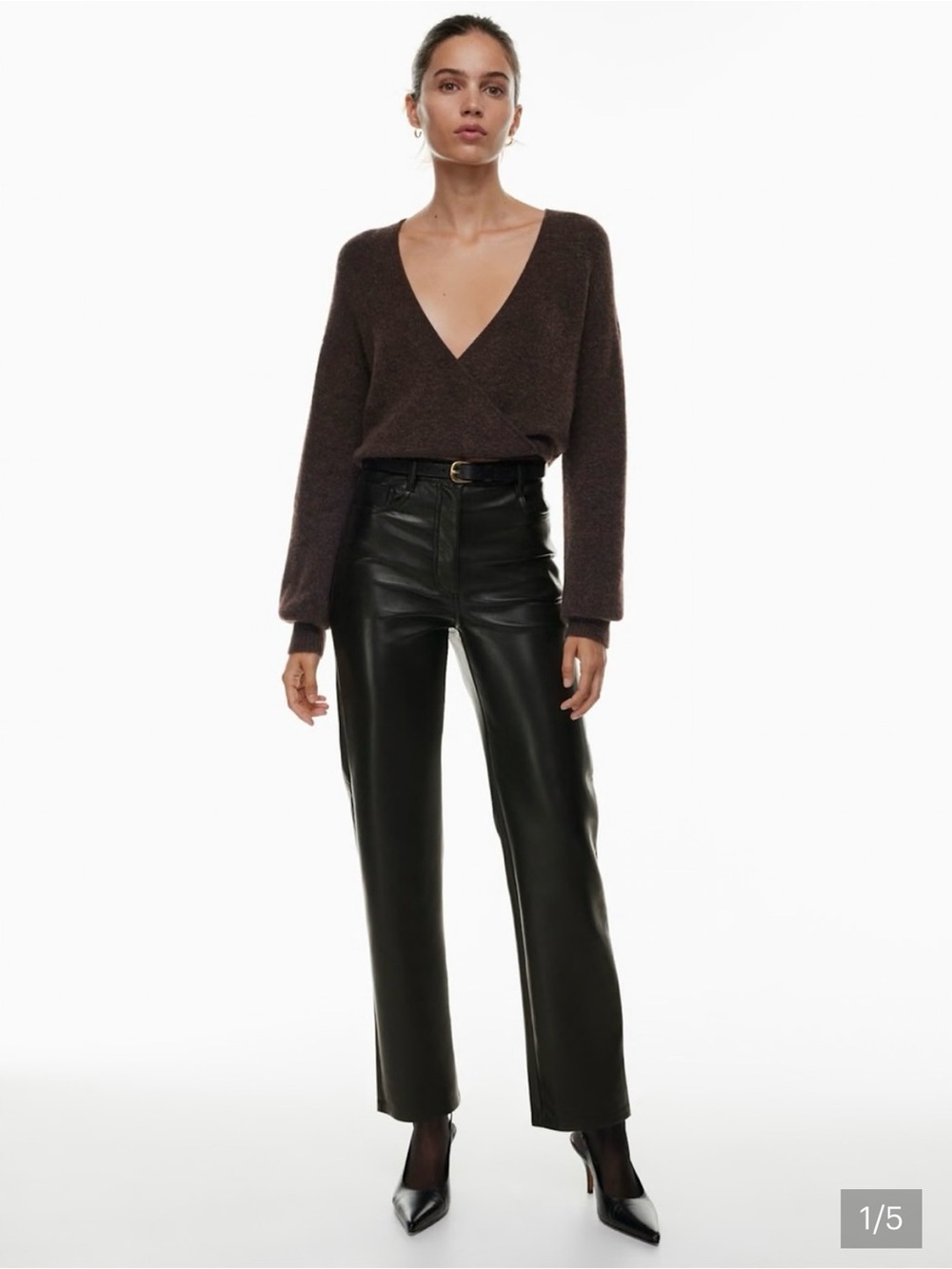 Wilfred by Aritzia Melina Black Faux Leather Pants Vegan Leather Straight Leg 6